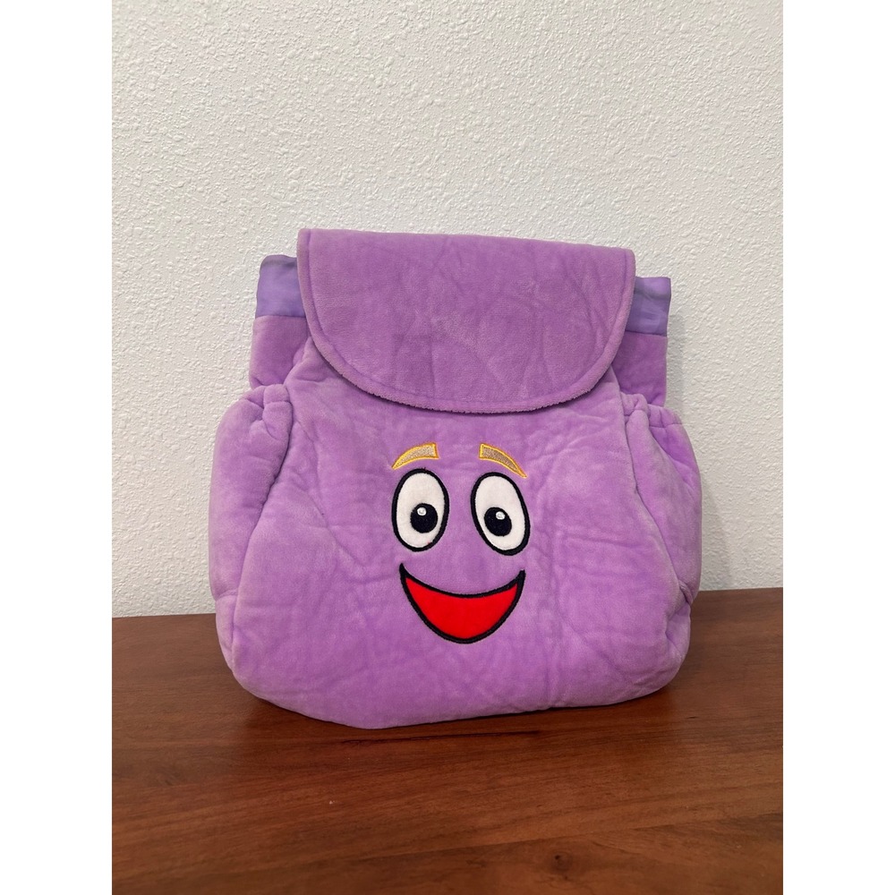 Dora the Explorer Plush Backpack Purple Soft Character Bag with Side Pockets